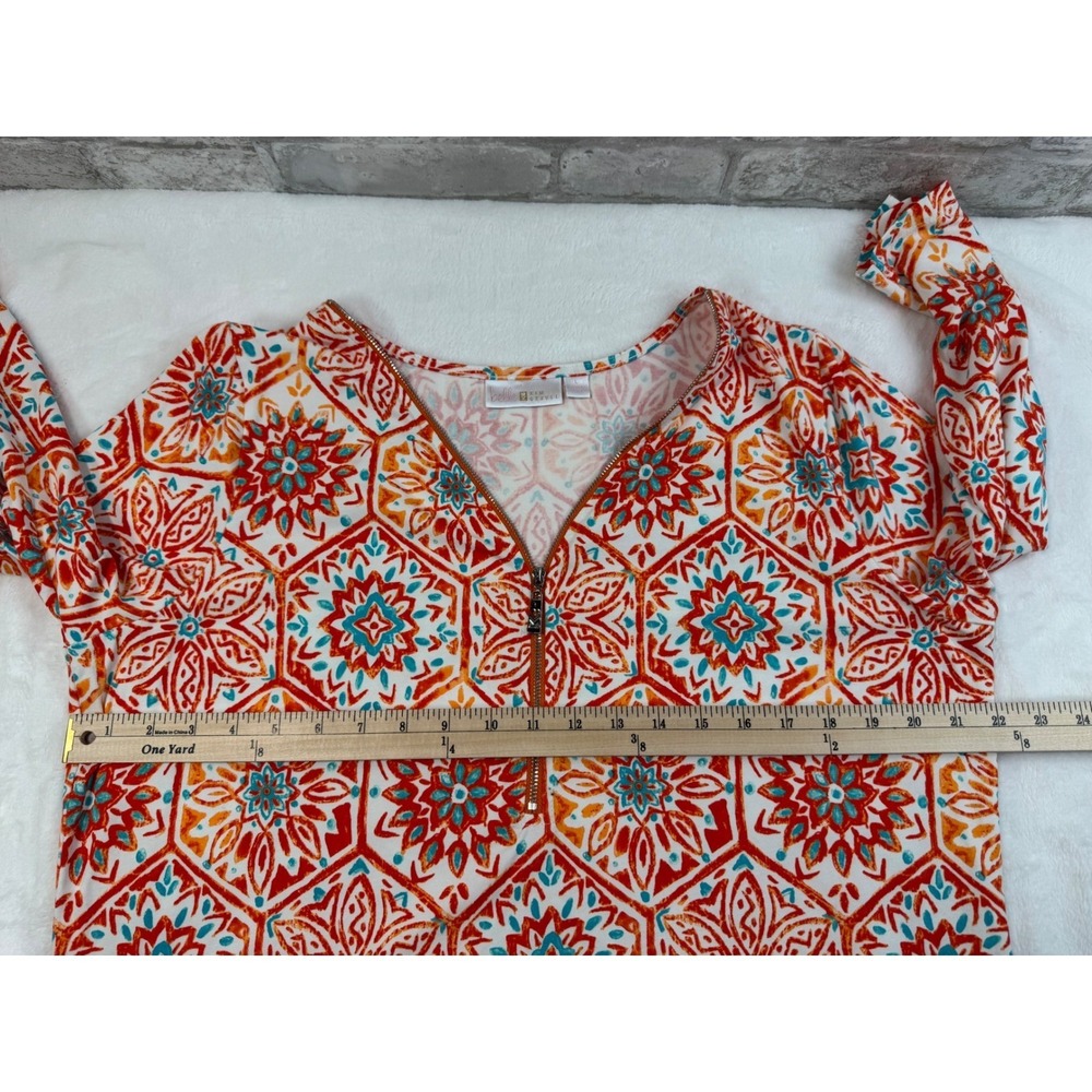Belle By Kim Gravel TripleLuxe Knit Signature Zip Printed Top Pima Orange Large - Picture 6 of 11